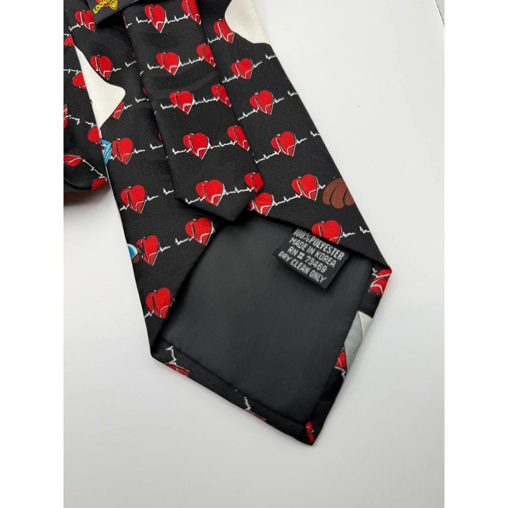 Looney Tunes Taz Scientist Heart EKG Tie OS Vintage 90s Cartoon Novelty Retro